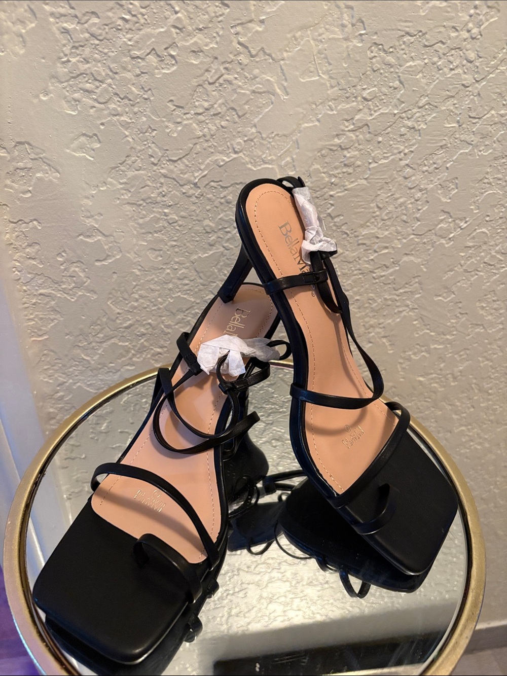 Bella Marie Black Strappy Square-Toe Heeled Sandals